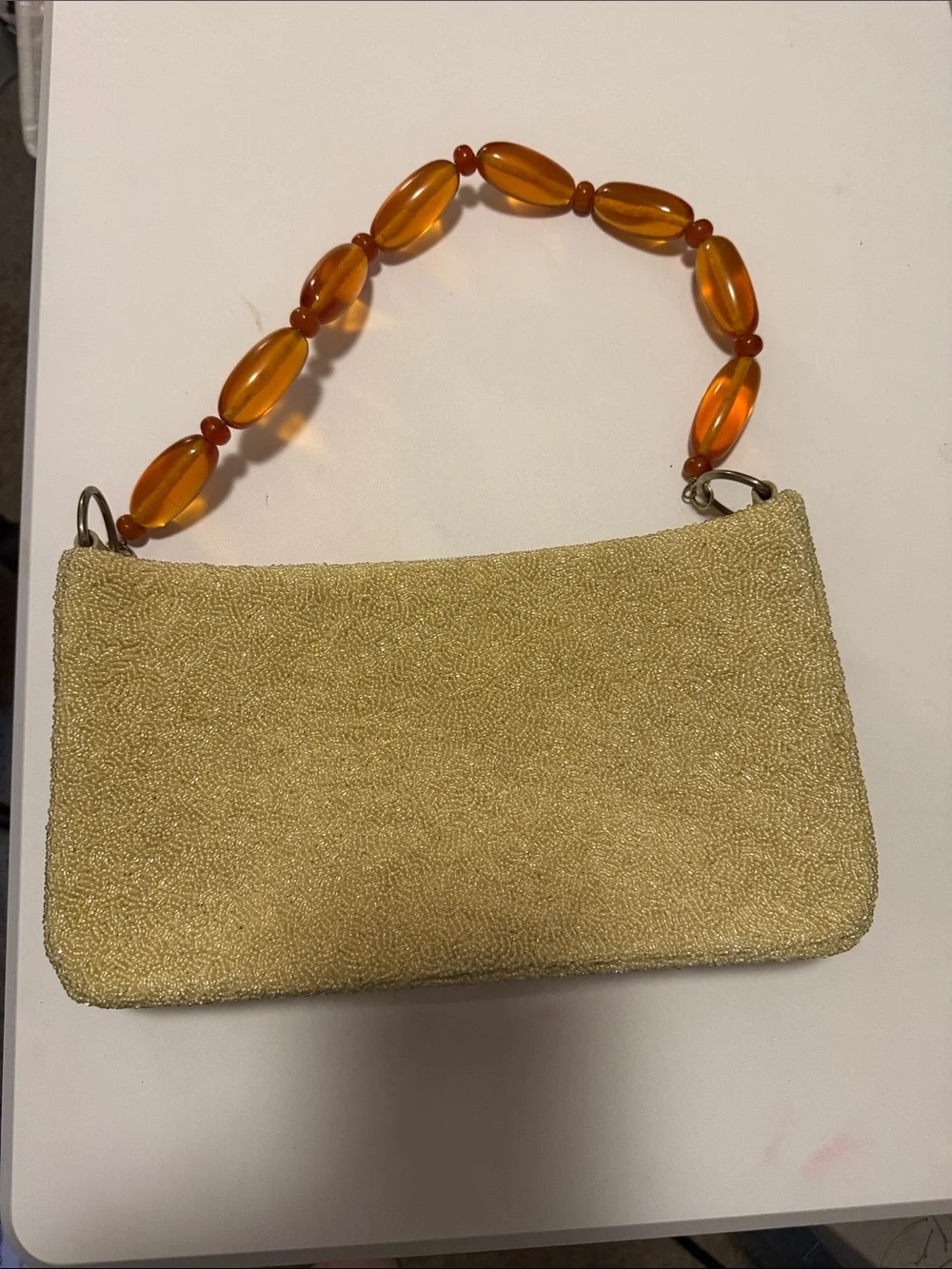 Beaded Floral Wristlet Clutch in Cream with Pink Flower